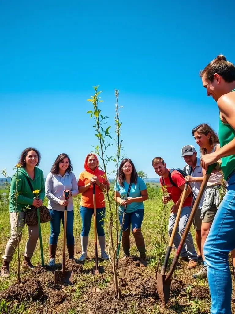 A photograph showing volunteers planting native trees and shrubs as part of a habitat restoration project organized by the ASSOCIATION COMMUNALE DE CHASSE AGREEE DE SANSAC DE MARMIESSE.